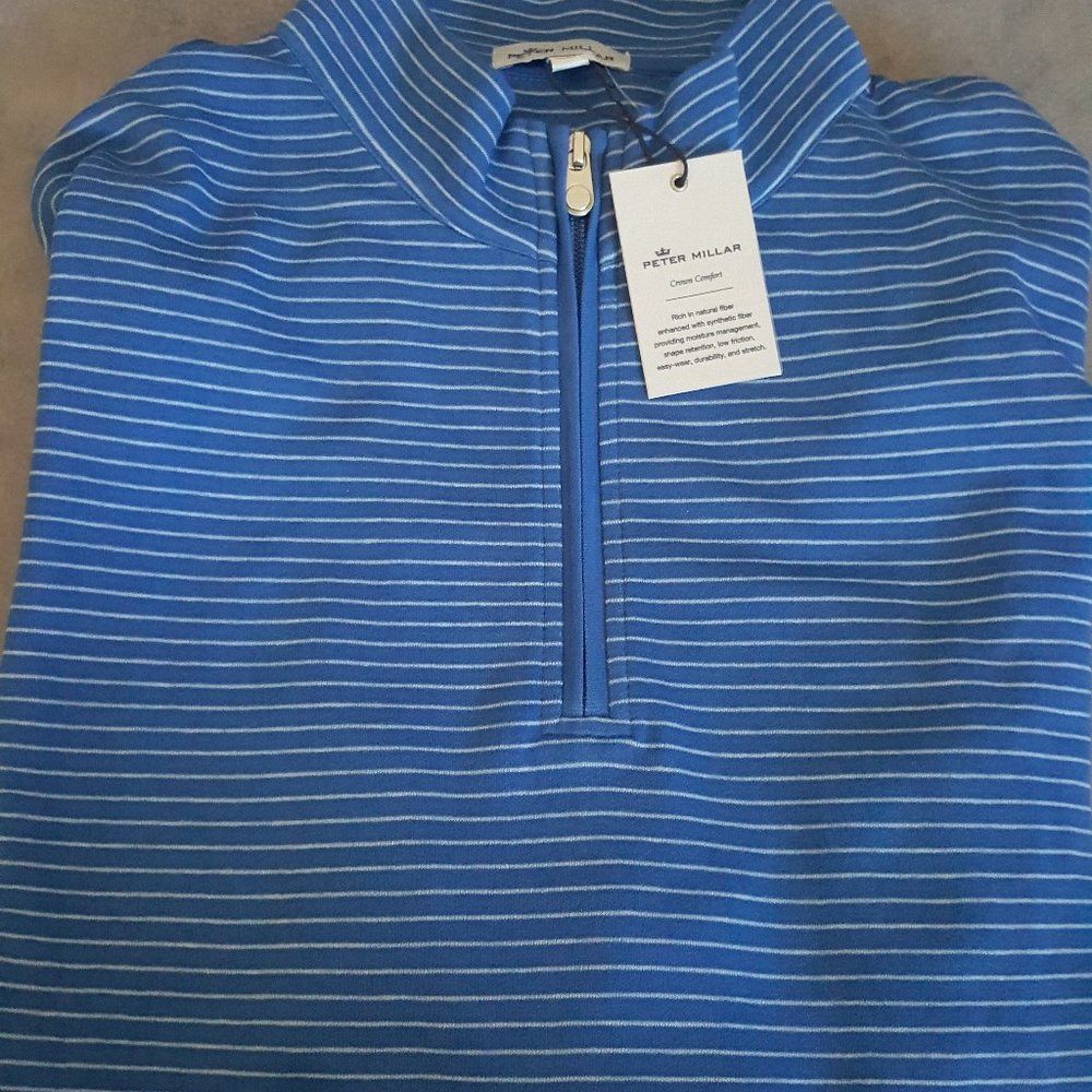 Peter Millar Blue-Striped 1/4 Zip Pullover XXL